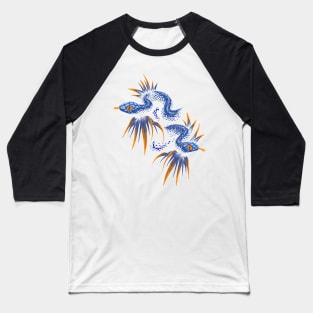 Mr Snake in the Rainforest - Blue Orange Baseball T-Shirt